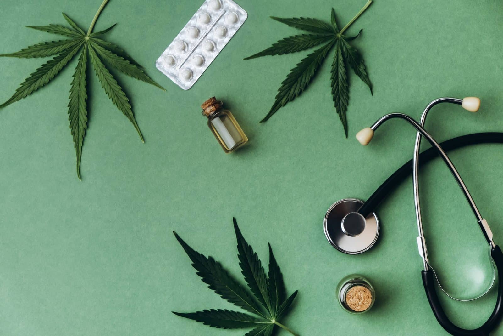 marijuana on a table with stethoscope